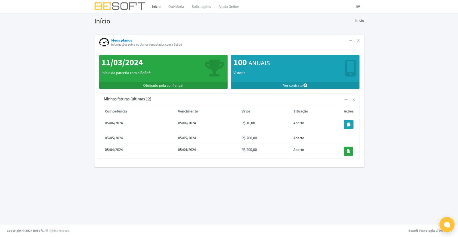 Nova área do cliente – Besoft